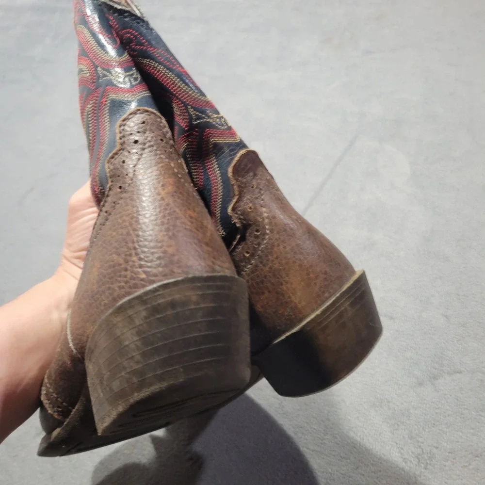 Justin Cowboy‎ Boots Kids 4D Brown Blue 2520JR Square Toe Western Leather Rodeo